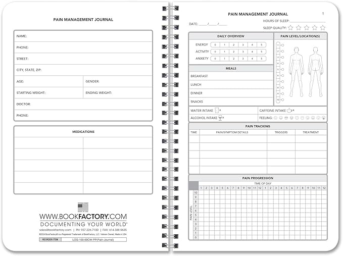 BookFactory Pain Log Book/Pain Management Logbook/Personal Medical Tracking Notebook - 100 Pages, 6'' x 9'', Wire-O (LOG-100-69CW-PP(Pain-Journal))