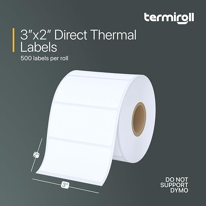 3x2 Thermal Label for Barcode, Price, Mailing & Name – 500 White Labels/Roll – Perforated – Compatible with Rollo, Zebra, iDPRT, Munbyn – Strong Adhesive, BPA-Free, Commercial Grade by Termiroll