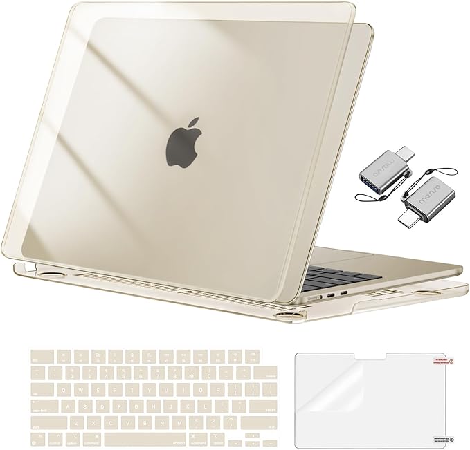 MOSISO Compatible with MacBook Air 13 inch Case 2025 2024 2023 2022 M4 A3240 M3 A3113 M2 A2681, Plastic Hard Shell&Keyboard Cover&Screen Film&Type C for MacBook Air 13.6 inch Case, Crystal Starlight