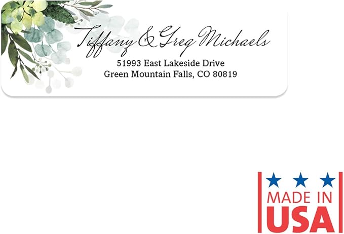 Floral Greenery Rolled Address Labels/Roll of 250 Personalized Address Labels/Designer Return Address Stickers in Elegant Plastic Dispenser
