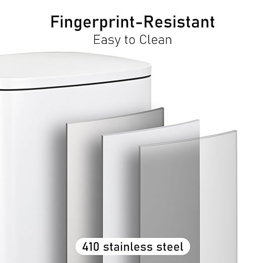Arlopu 13.2+1.3 Gallon Step Trash Can, Stainless Steel Garbage Bin, Soft-Close Rubbish Bin with Removable Plastic Inner Bucket, Fingerprint-Proof, Lid Dustbin, for Kitchen Home (White)