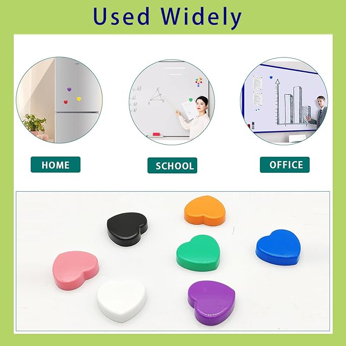 Fridge Magnets, 60 Pcs Mini Cute Magnets for Fridge, Locker, Kitchen, Office (10 Colors, Heart)