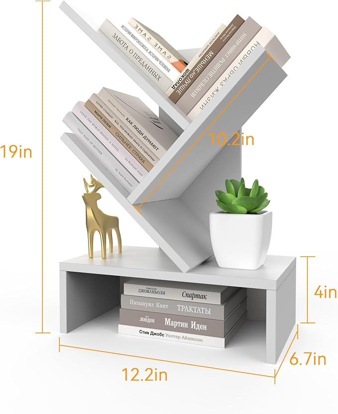 Godferyxin Tree Bookshelf with Drawer,Small Bookcase,Mini Book Shelf for Displaying Organizer CDs, Magazines and More at School,Office,Desk Book Shelf with for Decor,Bedrooms,Living Rooms