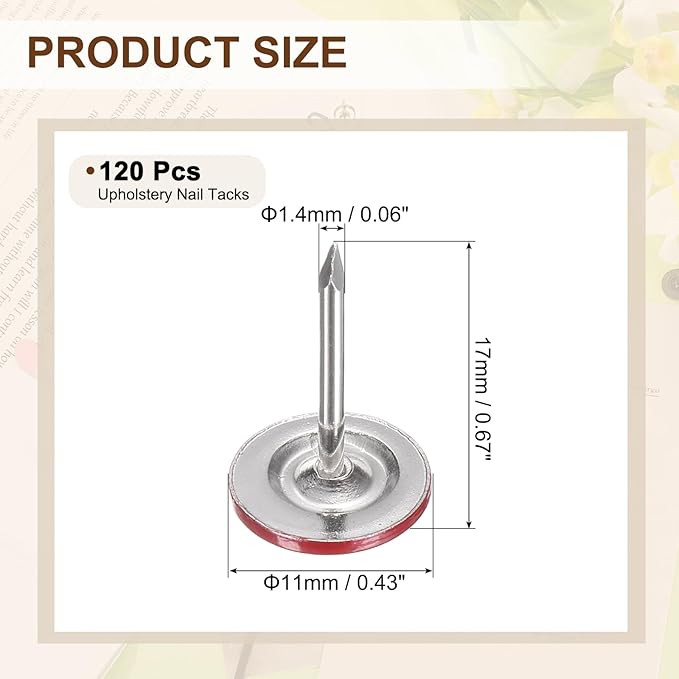 uxcell 120Pcs Push Pins, 11mmx17mm Round Flat Head Decorative Thumb Tacks Upholstery Tacks for Cork Board Office Wall Hangings, Red