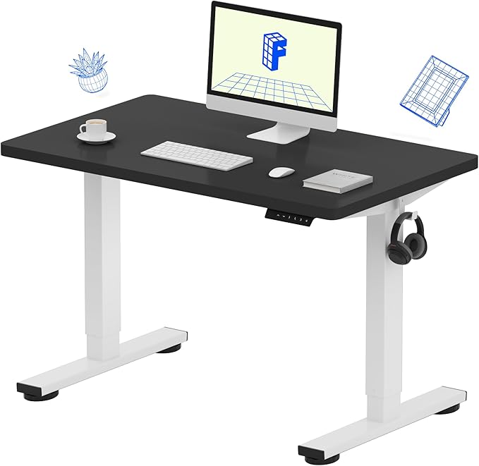 FLEXISPOT EN1 One-Piece Standing Desk, 40 x 24 Inches Large Height Adjustable Desk, Electric Sit Stand Desk Home Office Table Computer Workstation (White Frame + Black Desktop, 2 Packages)