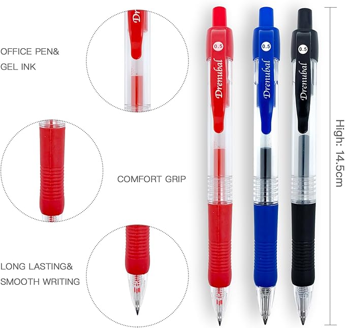 Red Bulk Pack for School Office of 12 Ink Pens, Retractable Ballpoint Pens Medium Point 0.5 mm