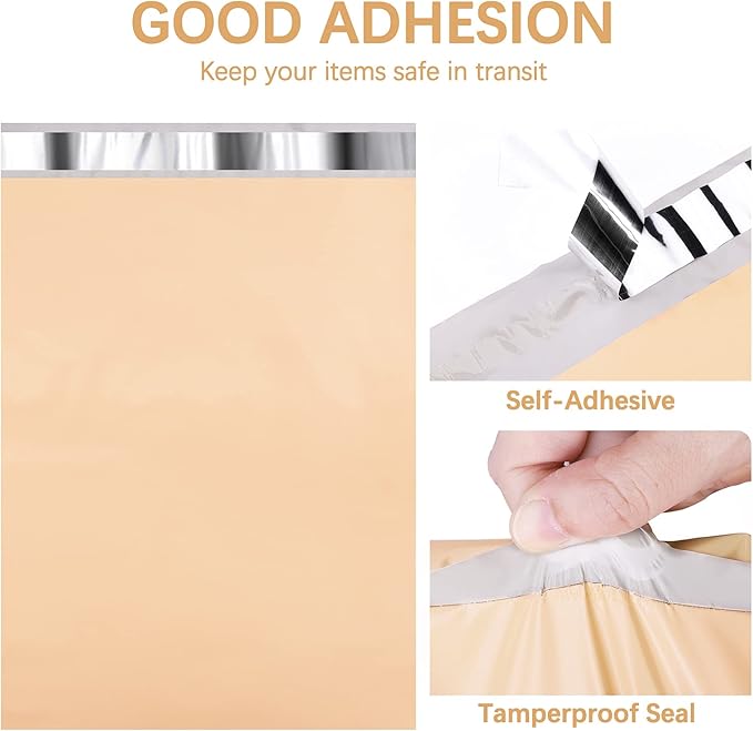 Metronic Poly Mailers 14.5x19 500 Pcs | Medium Size Shipping Bags for Clothes | Large Poly Mailer Bags, Shipping Envelopes, Mailing Bags for Small Business, Strong Adhensive Poly Bags Beige