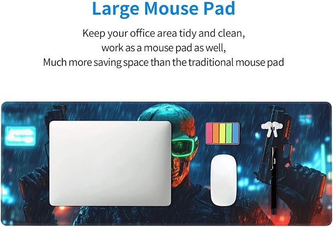 Rain Skull Mouse Pad 31.5 X 11.8 Inch Big Desk Rubber Base Stitched Edges Keyboard Pad XXL Mouse Mat for Home Game and Office