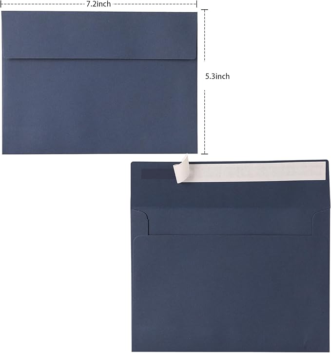 Blue & Navy Blue Envelopes, 50 Pack - A7, 5 x 7 Inch, 120gsm Paper for Invitations, Weddings, Birthdays & Personalized Gifts