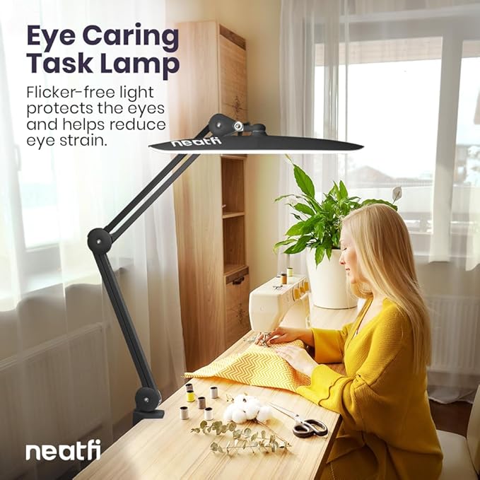 Neatfi XL 2,200 Lumens LED Task Lamp, 24W Super Bright Desk Lamp, 117 Pcs SMD LED, 4 Level Brightness, Dimmable, Task Light for Home, Office, Workbench (Non-CCT, Space Gray)