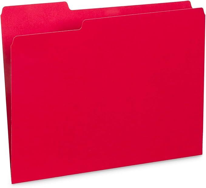 File Folder, 1/3 Cut Tab, Letter Size, Red, Great for Organizing and Easy File Storage, 100 Per Box