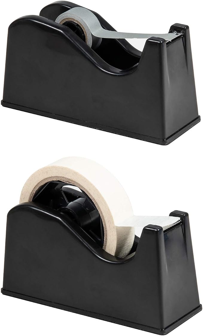 IHOMECOOKER Desktop Tape Dispenser Adhesive Roll Holder (Fits 1" & 3" Core) with Weighted Nonskid Base Black