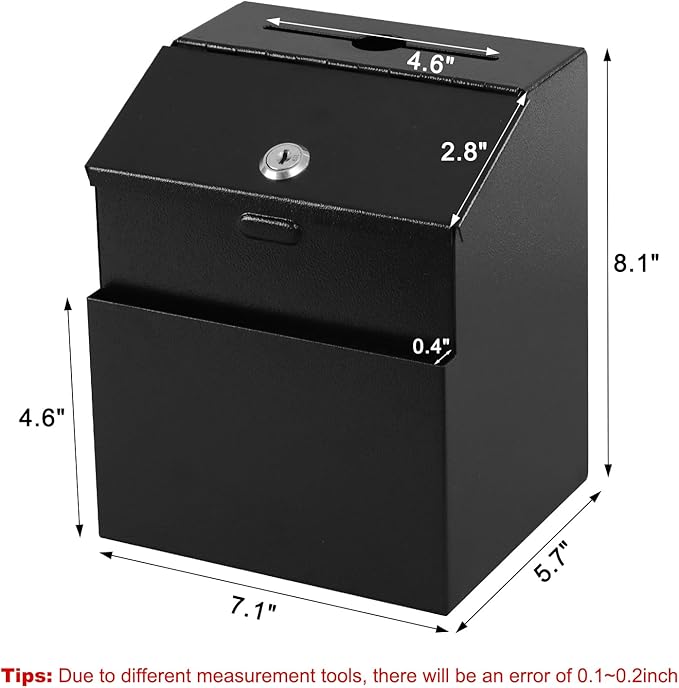 xydled Suggestion Box with Lock Wall Mountable Metal Donation/Ballot/Voting/Collection/Key Drop Box with 50 Free Suggestion Cards 7.1"x 5.7"x 8.1" Black