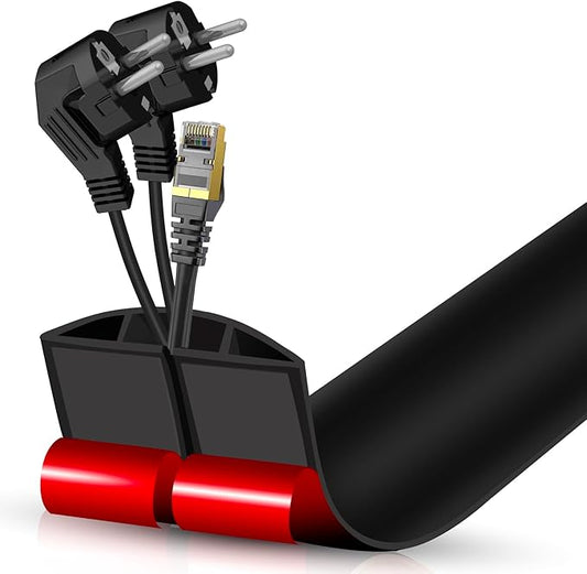 Floor Cord Cover Cavity 0.8"x0.37" Self Adhesive Cord Hider, 3.3FT Low Profile Cable Management, Extension Strip Protector for Wires, Prevent Cable Trips for Offices, Gyms, Exhibitions (Black)