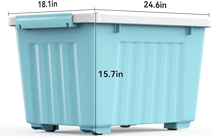Nazhura 97 Quart Plastic Storage Bin, Stackable and Nestable Storage Boxes with White Lids and Secure Latching Buckles, Large Storage Container (Blue, 97Quart-6Pack)