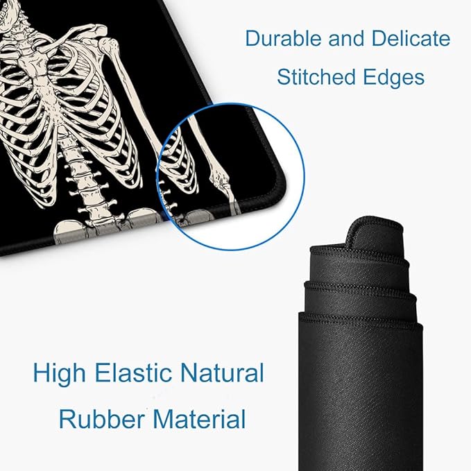 Large Mouse Pad, Extended Gaming Mousepad, Non-Slip Rubber Base Keyboard Mouse Mat Desk Pad for Gamer, Laptop, Office & Home, 31.5 x 11.8 in, Black Skull