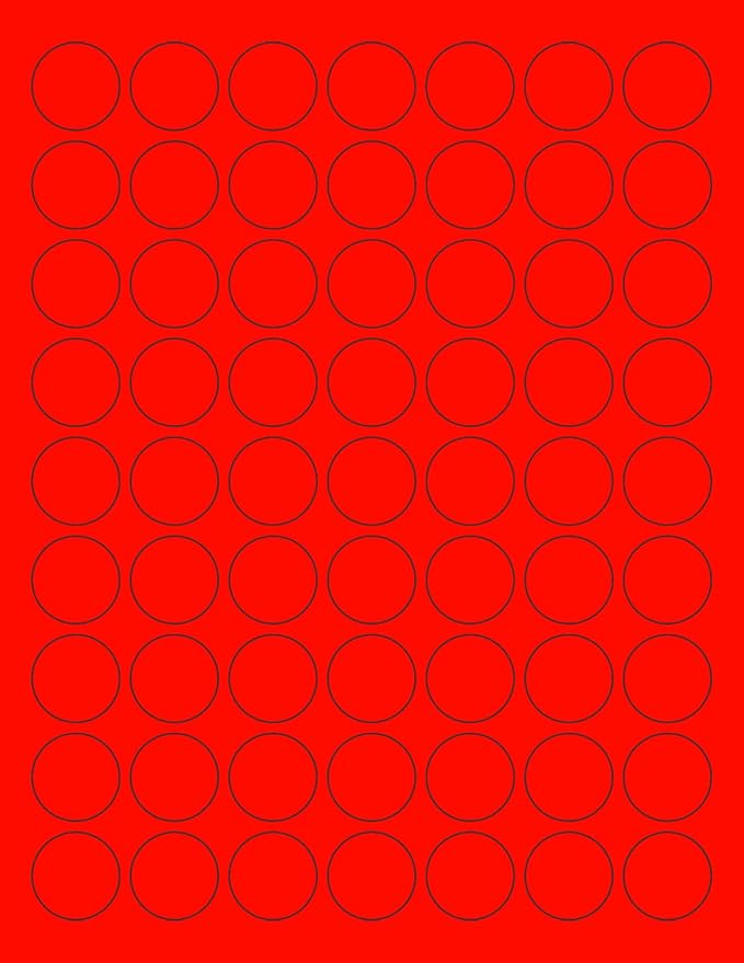 8-1/2 x 11" Neon Color High Light Fluorescent Labels for Laser & Inkjet Printer (RED Fluorescent, 1" Round - 63 per Page - 6300 Labels)