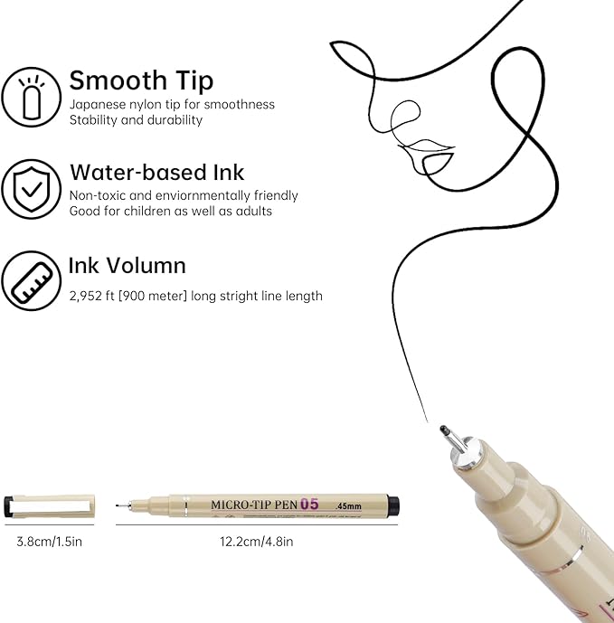 [24 Colors] 05 Micro, Fineliner Pen Set Ink, Fine Point Pen,Multi-liner, Sketching, Anime,Artist Illustrating/Technical Drawing, Office Documents…