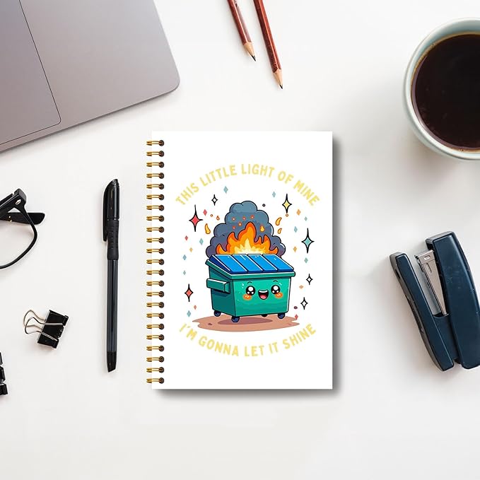 Guymn Funny Dumpster Fire Notebook, Office Work Humor Gifts for Coworkers, This Little Light of Mine Dumpster Fire Journal for Women Men, Hardcover Spiral Notebook 5.5x8.3 Inch