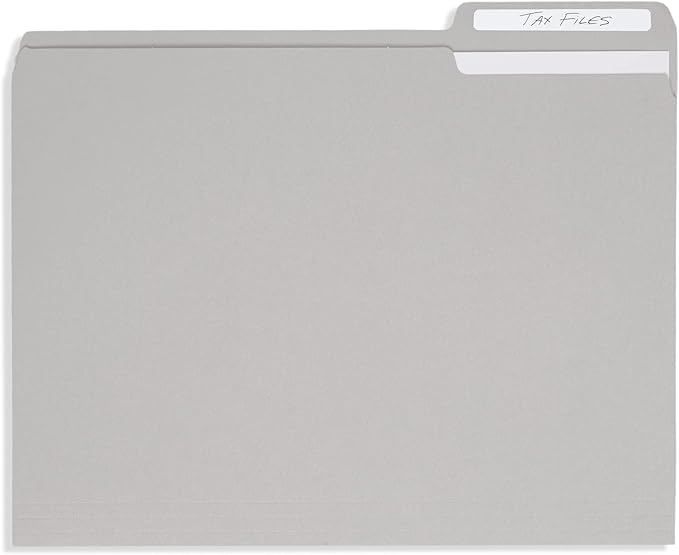 100 Blue Summit Supplies Gray File Folders Letter Size - Durable 11pt Grey Folders, 1/3 Cut 3 Tabs Gray Folders, Holds Letter Size Documents
