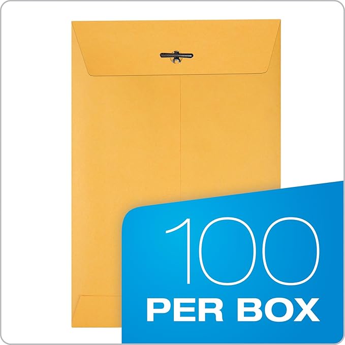 Quality Park 6 x 9 Clasp Envelopes, Clasp and Gummed Closures for Storing or Mailing, 28 lb Kraft Paper, 100 per Box (QUA37855)