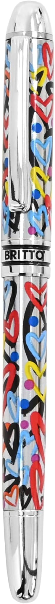 Britto Premium Rollerball Pen - Extra Fine Point with 0.5mm Premium-Grade Refillable Liquid Black Ink, Smooth Precision Writing & Quick Drying Pen for Journaling (Japanese, Brush Hearts)