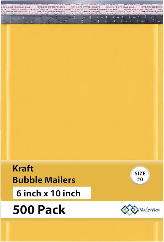 Small Kraft Bubble Mailers 6x10 inch #0 | Self Seal Padded Envelopes | Cushioned Bubble Mailer | Usable Size 6x9 | Lightweight mailing Shipping Bags For Package | 1000 Pack Bulk | Made in USA