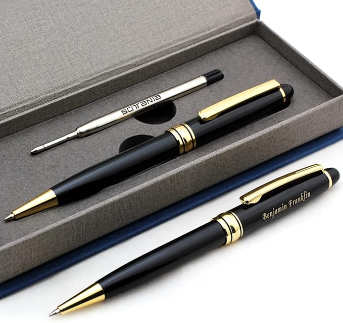 Free Engraving - Personalized Roller Ballpen, Ballpoint pen, Refillable Pens, Retractable Medium Refill Pen Black Ink, Custom Gifts for Men and Women, Classy Gift Box