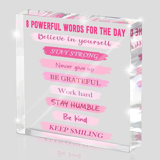 Pink Motivational Desk Decoration, 4x4 Inches Pink Acrylic, 8 Daily Motivational Phrases, Suitable For Desks, Home Decoration And Dressing Tables, A Positive Gift For Women