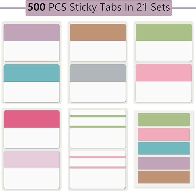 ELII 500 PCS Sticky Tabs 2 Inch Index Tabs,Page Markers File Tabs Self Adhesive, Labels for Pages Notebook