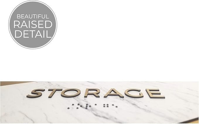 Storage Sign with Braille/Small Business Easy Adhesive Mount Door and Wall Sign / 3" x 9" Light Marble Design