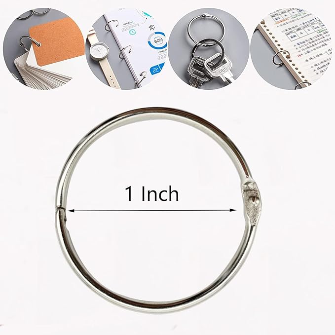 AMOSTBY Loose Leaf Binder Rings,60Pcs Binder Rings Keychain,Key Rings for School,Office,Home (1 inch)