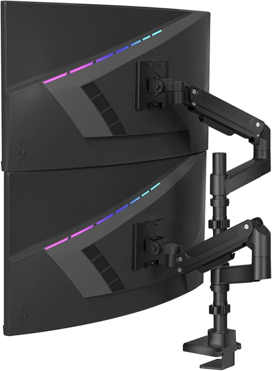 WALI Dual Monitor Mount for Ultrawide Heavy Duty Curved Monitor Stacking, Dual Monitor Arm Fits 17-49 Inch for Ultrawide Screens up to 44lbs, 49 inch Monitor Arm, Black