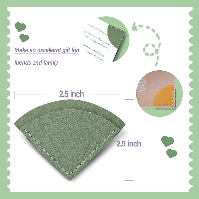 6 Pcs Fan-Shaped Page Book Marks - Leather Corner Bookmark for Women, Kids, Reading Lovers