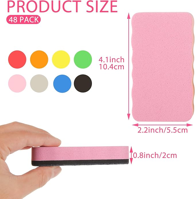 48 Pack Dry Erase Erasers, Magnetic Whiteboard Erasers, Magnetic Dry Erasers for White Board, White Board Erasers Ideal for Classroom, Home, Office, 6 Colors