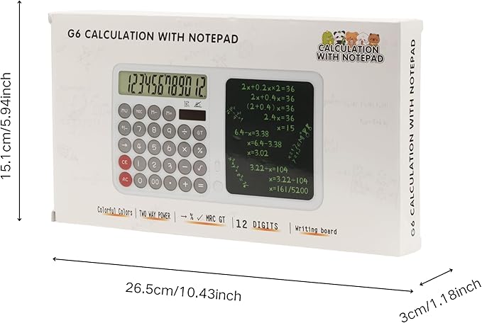Calculators Desktop with Notepad Writing Tablet,12 Digit Large Button Office Calculator, – Solar & Battery Powered Math Tool with Large Display for Office, Business & Study,School & Home (White)