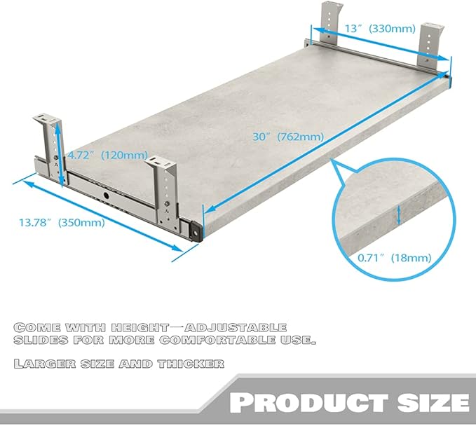 FRMSAET Furniture Accessories Office Product Suits Hardware 20/24/30 inches Keyboard Drawer Tray Wood Holder Under Desk Adjustable Height Platform. (30 inches, Gray Rock)