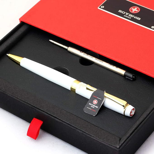 Free Engraving - Personalized Swiss Expert Black Ballpoint Pen, Medium Point, Roller pens, Groomsmen Gift, Free Custom Engraved Gifts for Men, Women (White)