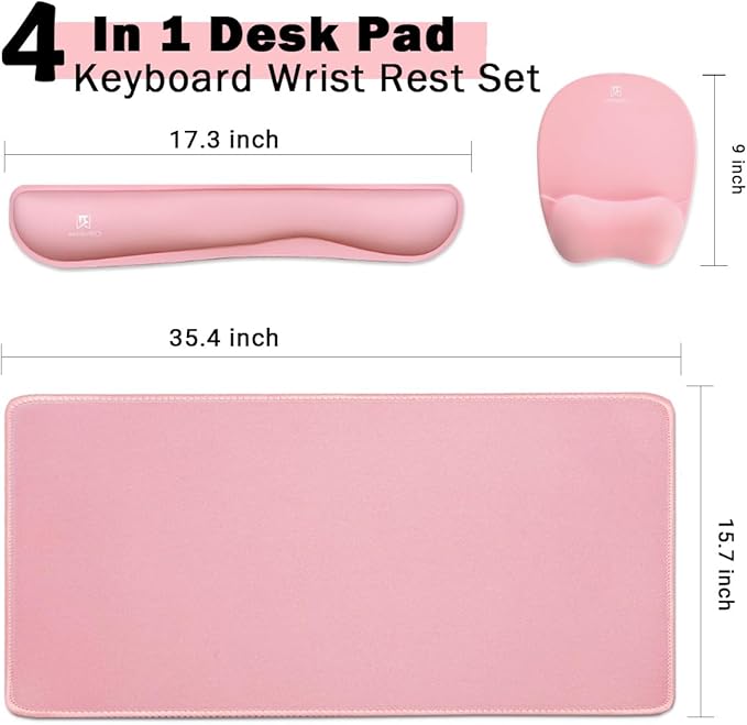WB WEIRDBEAST Keyboard Wrist Rest Large Mouse Pad Wrist Support for Computer, 4 in 1 Memory Foam Keyboard Pad Desk Mat Ergonomic Hand Rest Wrist Cushion for Home Office Gaming-Pink