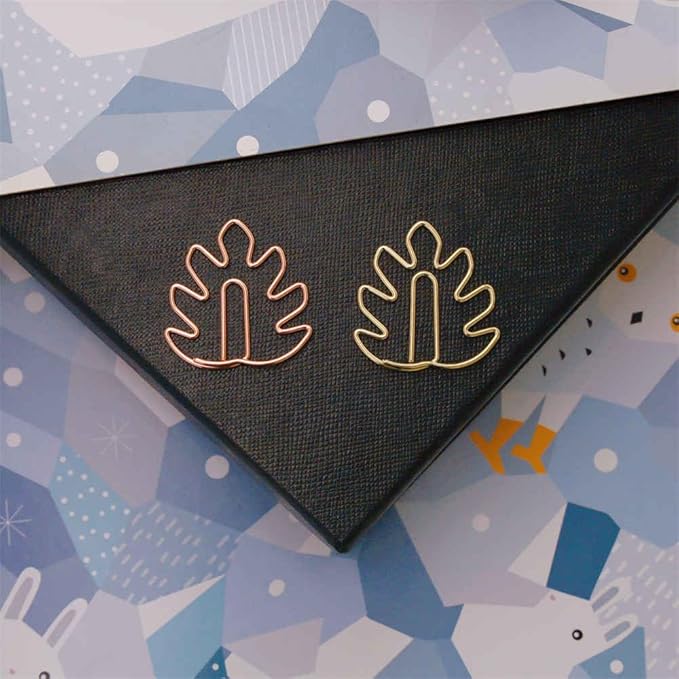 OWLFAVO 36pcs Monstera Shape Paper Clips with Clear Box, Rose Gold and Yellow Gold, Funny Cute Paperclips Bookmarks Planner Clips for Fun Office Supplies School Gifts Wedding Decoration