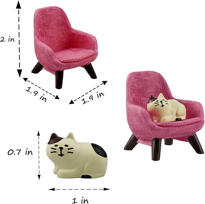Miniature Cat Figurines with Small Sofa - Resin Mini Cat Figures, Kitten Miniature Desk Accessories - Perfect Cute Cat Gift for Cat Lovers (Pink Sofa)