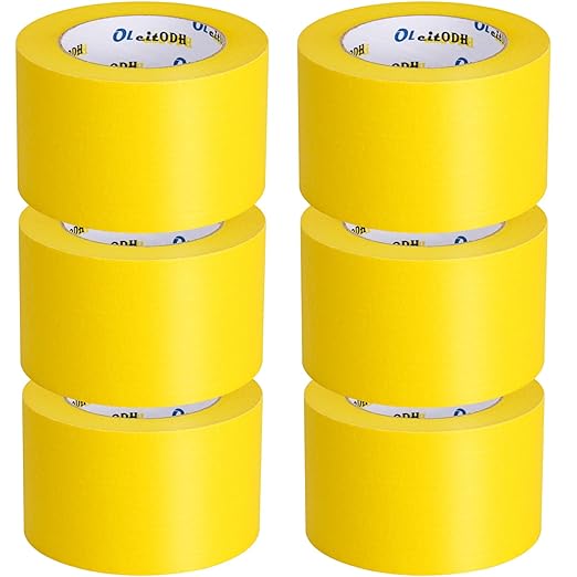 6 Rolls Yellow Painters Tape Bulk 3 inch x 60 Yards, Total 360 Yd, Painters Masking Tape No Residue Wall Painting Tape Artist Tape Trim Edge Finishing Tape for Wall Painting Decoration DIY Supplies