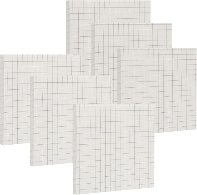 NatureTouch Sticky Notes 6 Packs, 3 x 3 Inches Adhesive Self-Stick Notes in Eye Protection Paper, Multiple Designs of Memo Pads for Reminders, Office, Home, School, Meeting, 80 Sheets/Pad，White，Grid