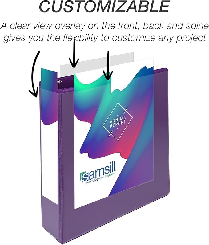 Samsill Durable 2 Inch Binder, Made in The USA, D Ring Binder, Customizable Clear View Cover, Purple, 12-Pack, Holds 475 Pages