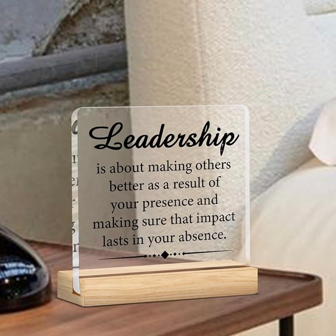 Leadership Gifts for Women Men, Appreciation Gifts for Leaders Managers Bosses, Inspirational Leadership Definition Clear Acrylic Desk Decor Decorative Sign for Office, 4 x 4 Inches