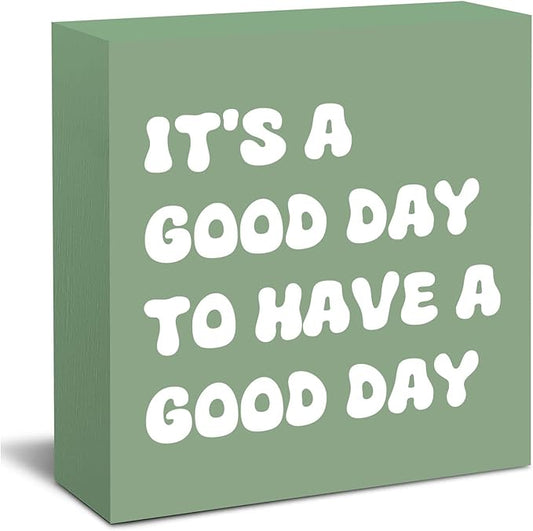 Sage Green Office Desk Accessories Decor Sign Positive Decor Motivational Gifts for Women - Inspirational Wooden Box Sign Desk Decorations Good Vibes Decoration for Home Office