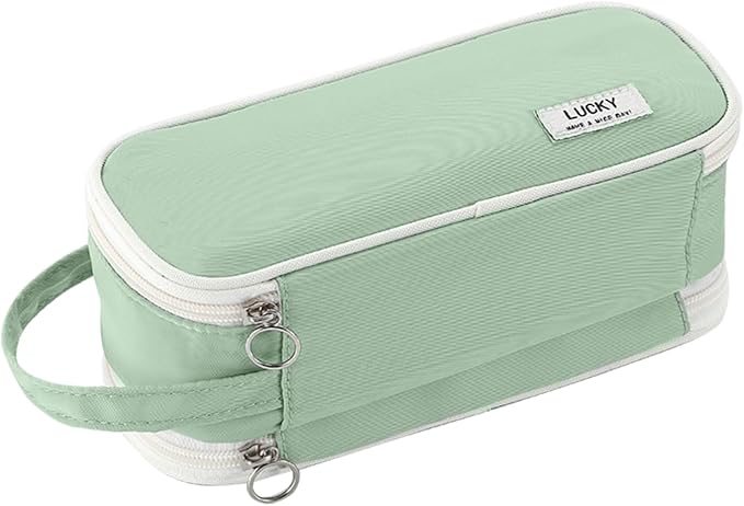 Pencil Case Large Zipper Pencil Pouch for Girls Kids Teens Adults Aesthetic Pencil Bag Stationery Organizer Pen Pencil Case with Handle for School Green