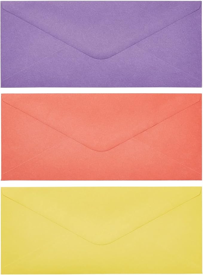 Sustainable Greetings Business Mailing Envelopes - Assorted Color Envelopes - Gummed V-Flap Seal - High-Volume Bulk Office Supply - 4.125 x 9.5 in, Pack of 120, Multicolored