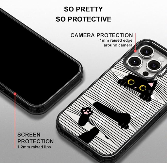 MOSNOVO Magnetic Case for iPhone 15 Pro, 10ft Military-Grade Protection, Compatible with Magsafe, Shockproof Phone Case for iPhone 15 Pro - Hidden Black Cat - Clear Black