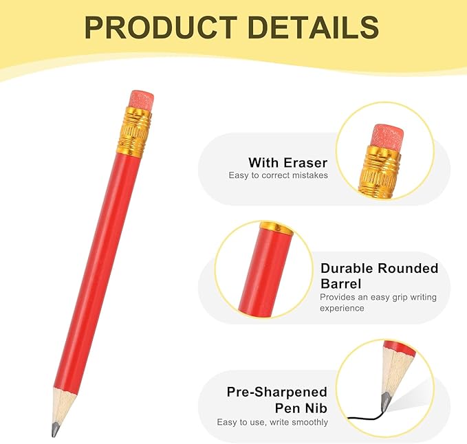 MECCANIXITY Golf Pencils with Erasers, 4" HB Mini Half Pencils Pre Sharpened Small Pens for Wedding Bridal Shower Game Office Writing Drawing(Red, Pack of 20)
